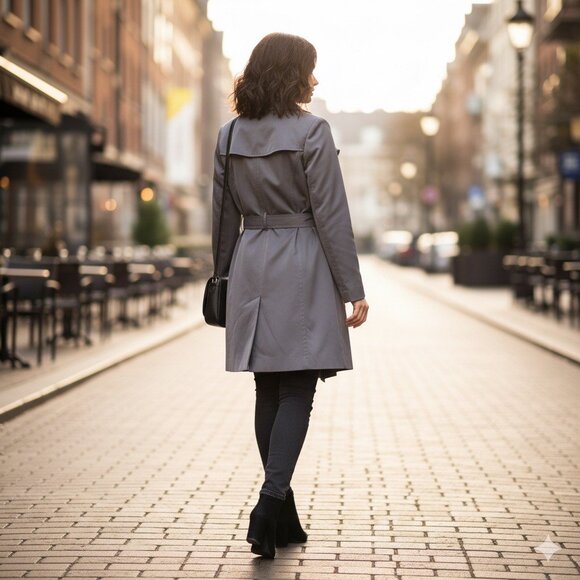 Sandro Studio Women's Grey Trench Coat Belted Jacket Size Medium Pre-Owned - Picture 2 of 10